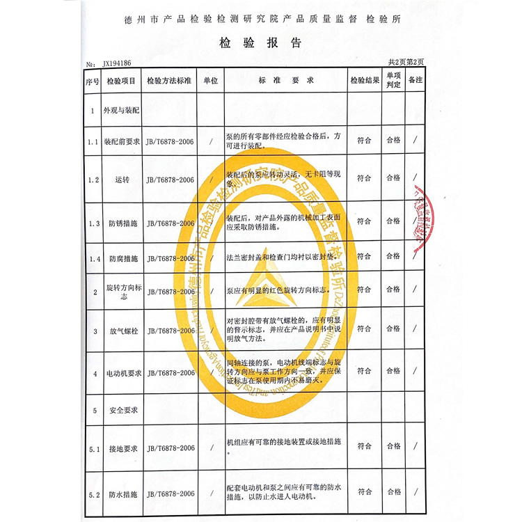 河北盛辉泵业有限公司管道离心泵检验报告